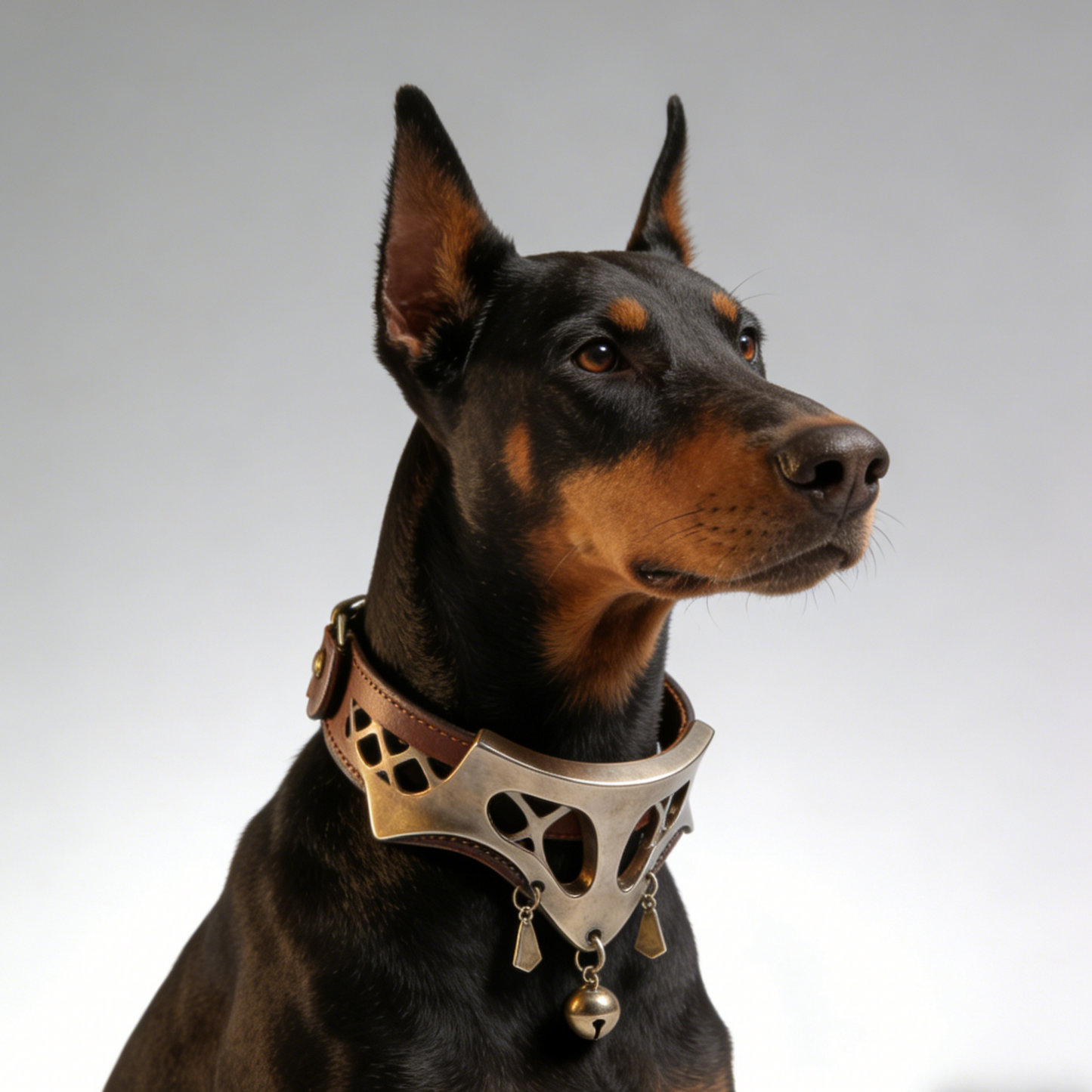 Handcrafted Leather Dog Collar with Vintage Bell | Unique Hollow Metal Design | Medium Large Dogs