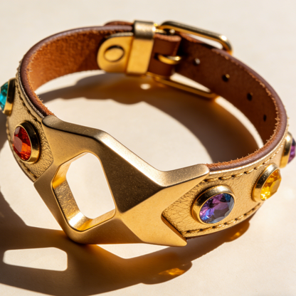 Luxury Gemstone Pet Collar | Gold Star Leather Dog Collar for Stylish Pups