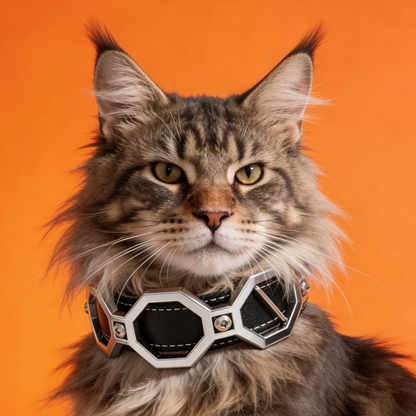 Hexagon Metal Frame Dog Collar | Tactical Style Leather Collar for Medium Large Dogs