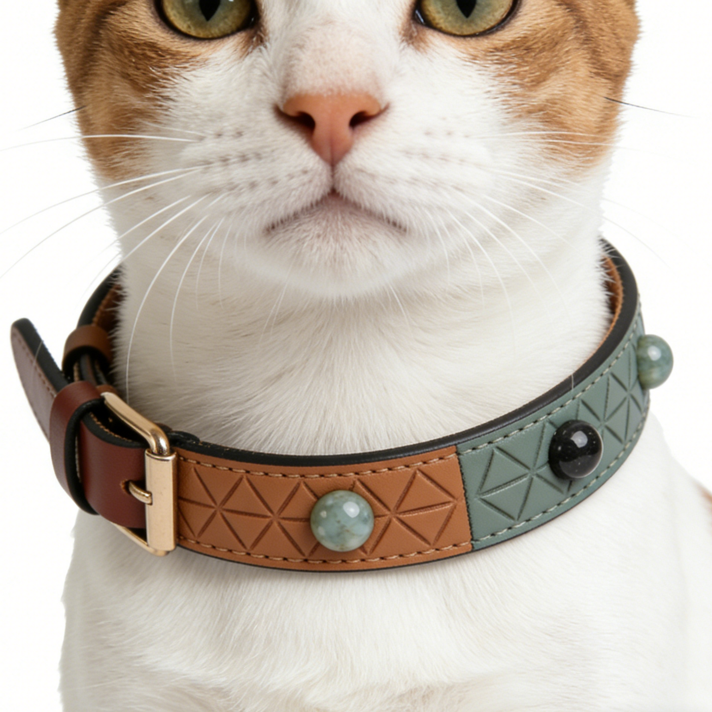 The "Jade Geo" | Luxury Two-Tone Leather Collar with Semi-Precious Stone Accents