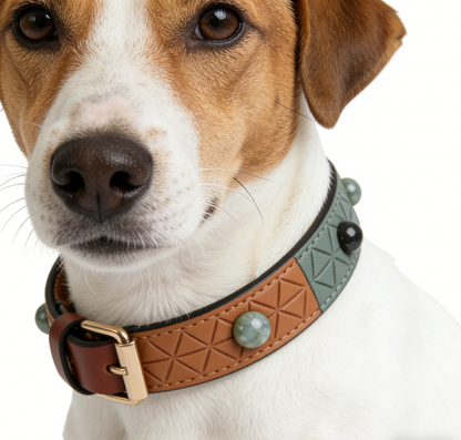 The "Jade Geo" | Luxury Two-Tone Leather Collar with Semi-Precious Stone Accents