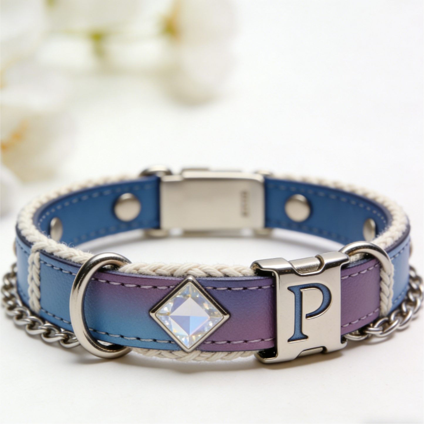 The "Aurora Chain" | Ombre Leather Collar with Crystal Accent & Customizable Buckle